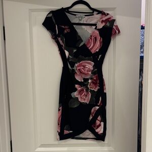 Crave Fame Black and Pink Floral Mini Dress